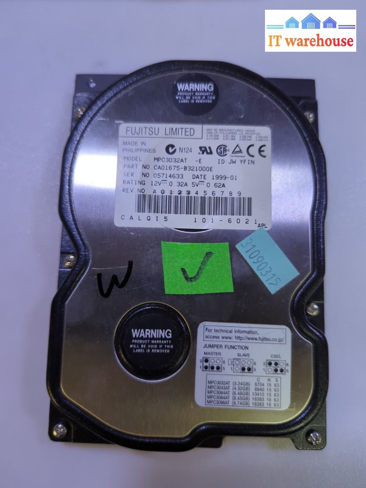 Fujitsu Mpc3032At 3.2Gb 3.5’ Ide Hard Drive Tested -