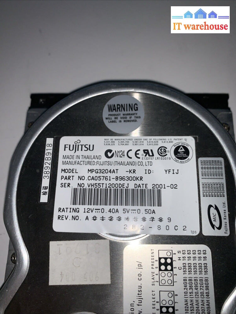 Fujitsu MPG3204AT 3.5’’ 20GB 5400RPM IDE HDD HARD DRIVE
