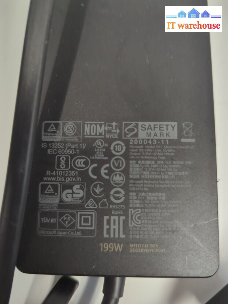 Genuine 199W Microsoft AC 15.35V 12.96A Adapter Model 1931 w/Cord -