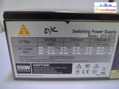 Golden Field Atx-S628 550W Atx Power Supply 1X 6Pin Pcie/4 + 4 Cpu *Tested* -