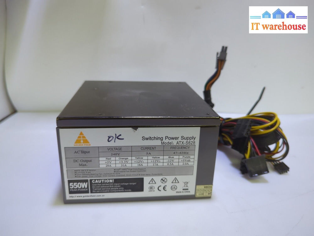 Golden Field Atx-S628 550W Atx Power Supply 1X 6Pin Pcie/4 + 4 Cpu *Tested* -