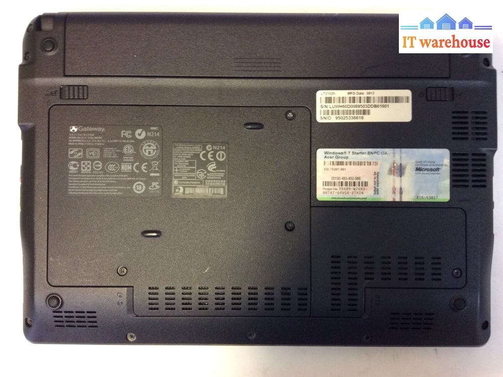 (Grade A)Gateway Nav50 10’Laptop Atom N450 1.66Ghz 2Gb Ram 160Gb Hdd Win 7S