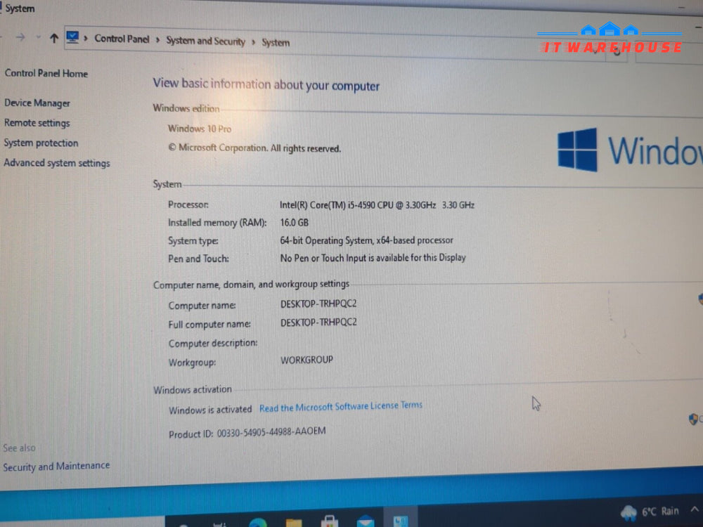 (Grade A) Hp Elitedesk 800 G1 Sff Pc I5-4590 Cpu/16Gb Ram/240Gb Ssd/ Win10 -