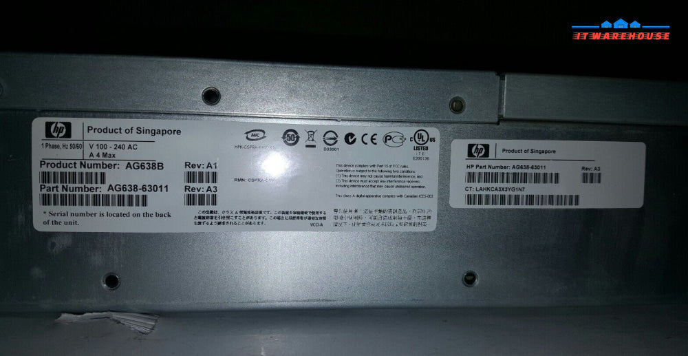 (Grade A) Hp Storageworks Eva4400 12-Bay Storage Shelf Array Ag638-63011 Ag638B