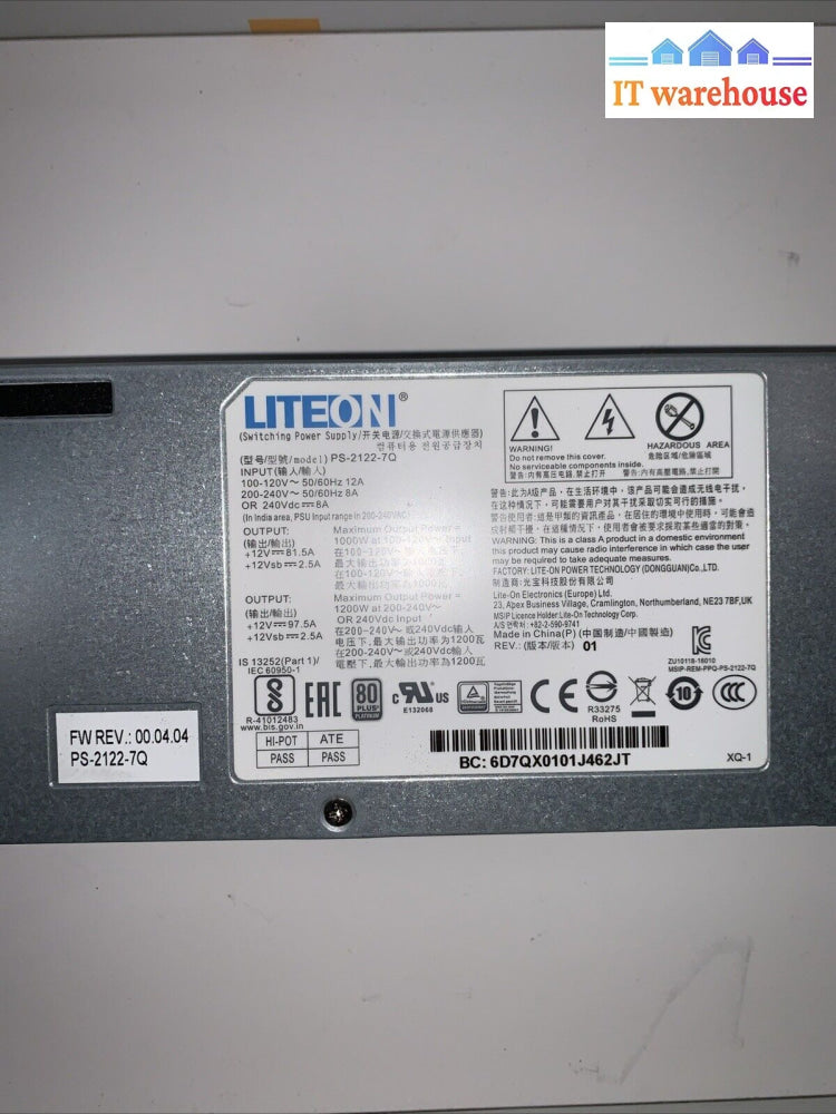 (Grade A) LiteOn PS-2122-7Q 1200W 80 Plus Platinum Server Power Supply