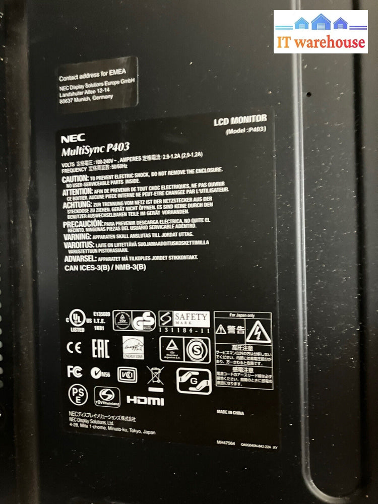 ~ (Grade A) Nec Multisync P403 - 40’ Lcd Display Hdmi Vga. No Remote. Stand.