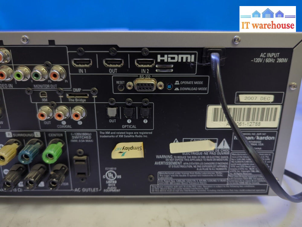Harman Kardon Avr-147 5.1 Ch Hdmi Home Theater Receiver Tested (No Remote) -