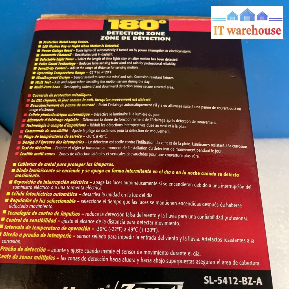 Heath Zenith New 180 Degree Motion Security Light In Detection Sl-5412-Bz-A