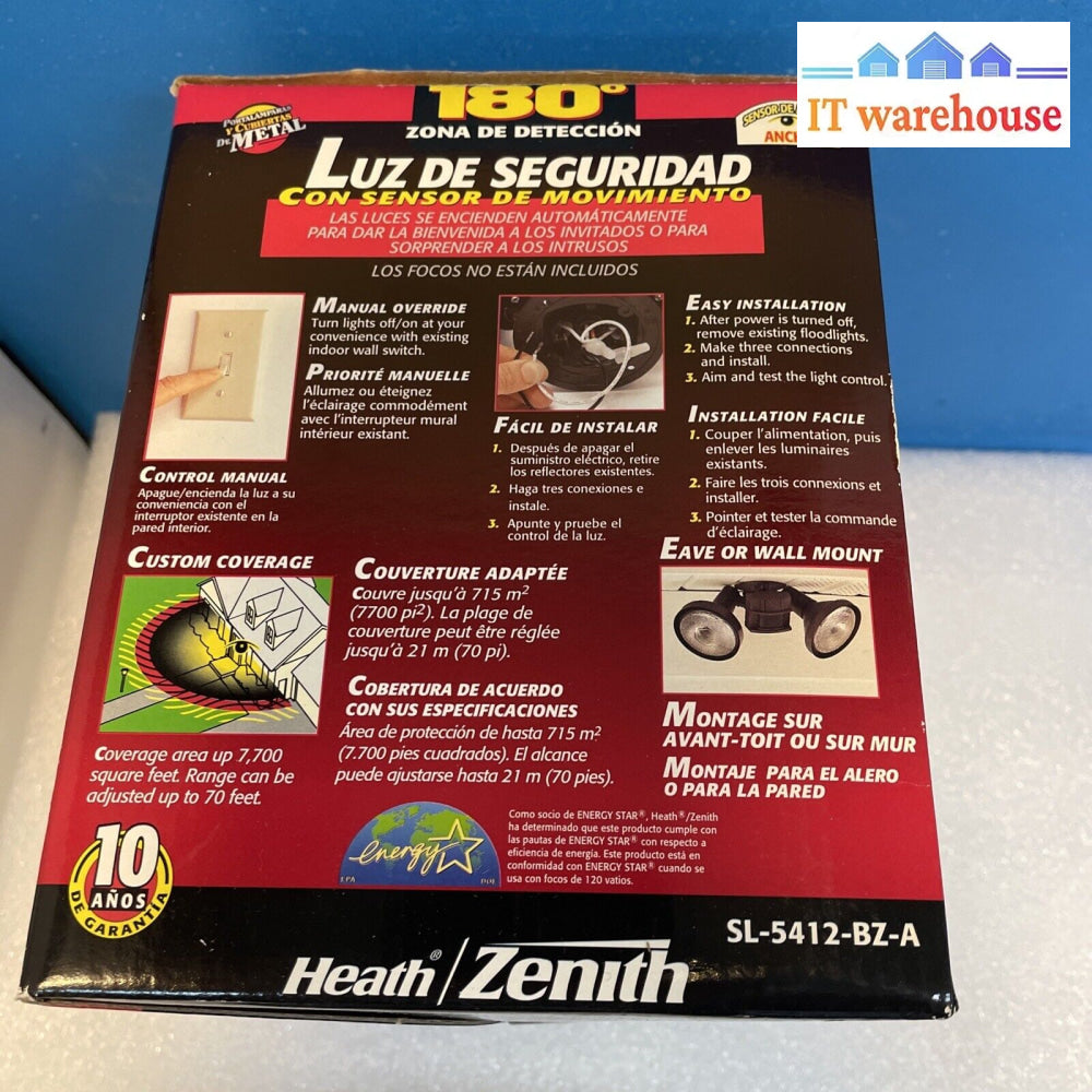 Heath Zenith New 180 Degree Motion Security Light In Detection Sl-5412-Bz-A