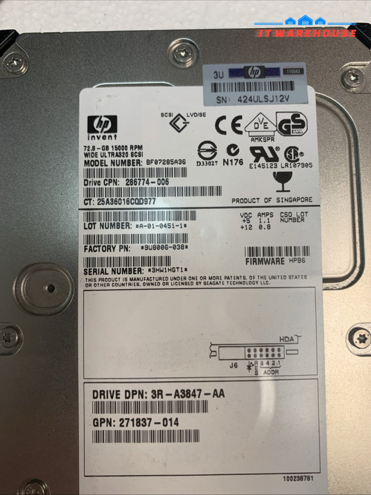 HP 72.8GB 15000RPM 3.5" 80-PIN HARD DRIVE BF07285A36 286774-006 271837-014