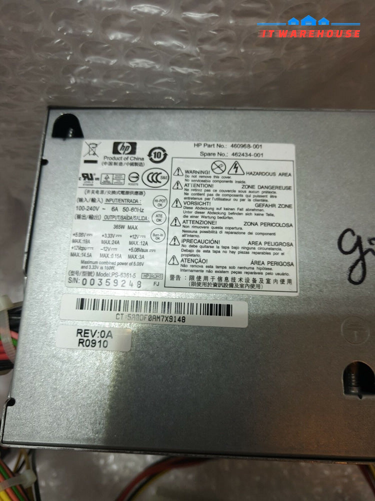 - Hp Dc7900 Tower 365W Power Supply Ps-6361-5 462434-001 460968-001