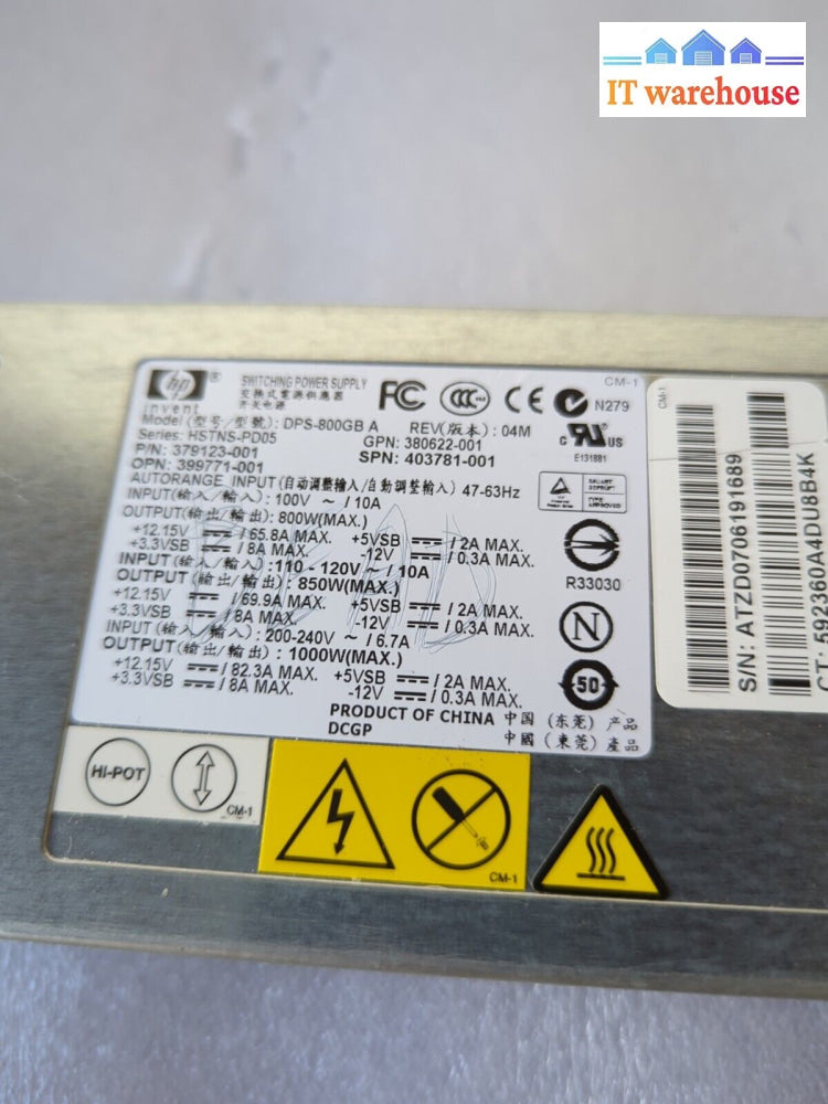 Hp Dl380 G5 Power Supply 800W 403781-001 Dps-800Gb A 379123-001 399771 380622 -