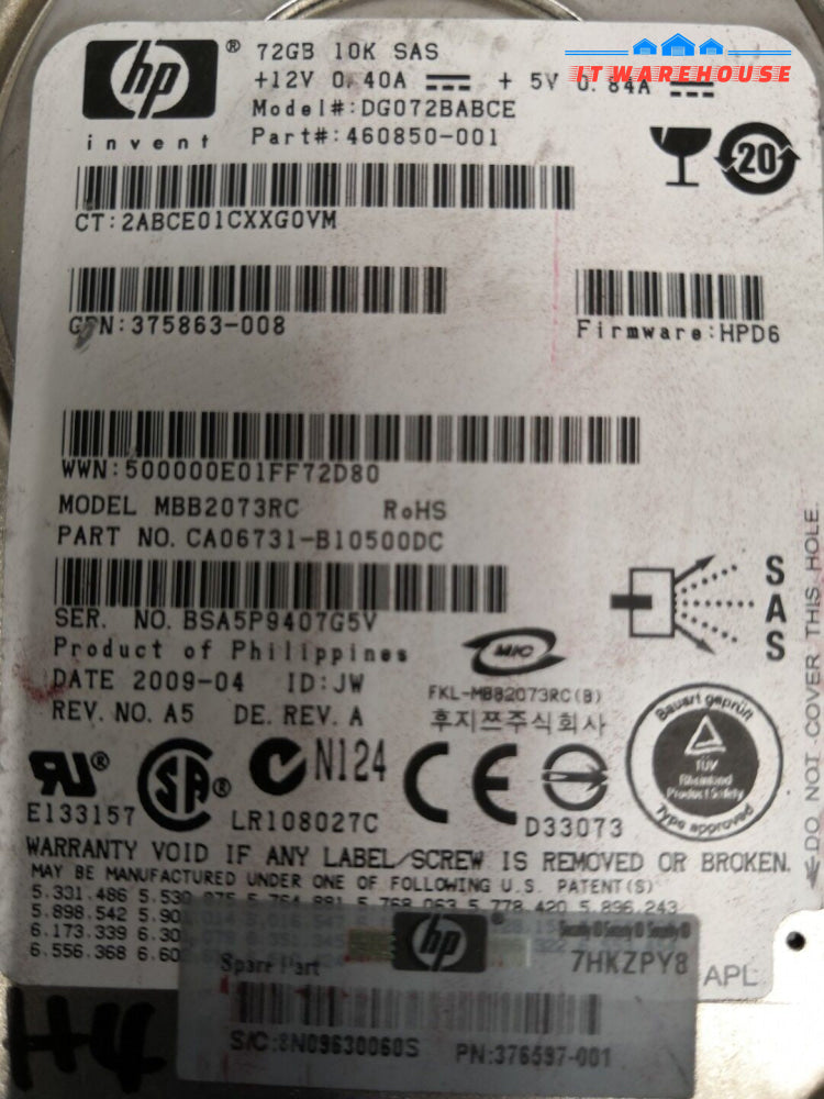 - HP / Fujitsu MBB2073RC, CA06731 72GB 10000RPM 2.5" SAS HDD 460850-001 @@@