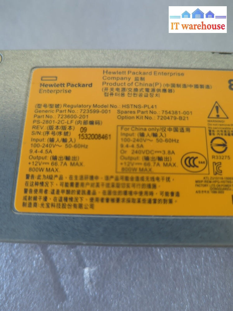 Hp Gen9 G9 Server 800W Power Supply 720479-B21 723600-101 723599/754381-001 -