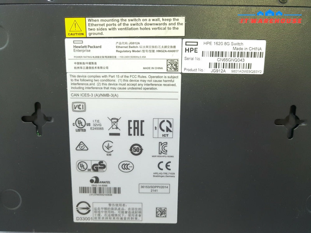 - HP HPE 1620-8G 8 PORTS GIGABIT MANAGED SWITCH JG912A