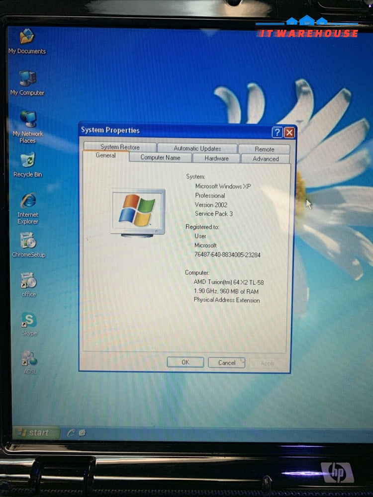 HP Pavilion 2500 laptop windows XP SP3