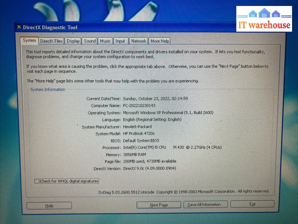Hp Probook 4720S 17.3’ Laptop Intel I5-M430 Cpu 3Gb Ram 120Gb Ssd (Bad Battery)~