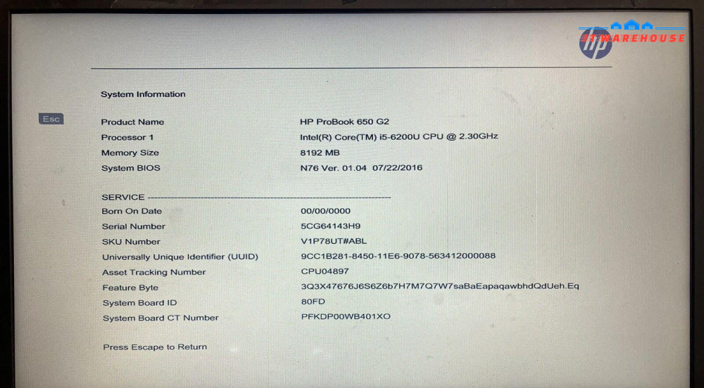 HP ProBook 650 G2 i5-6200U Laptop (working Motherboard & Screen)