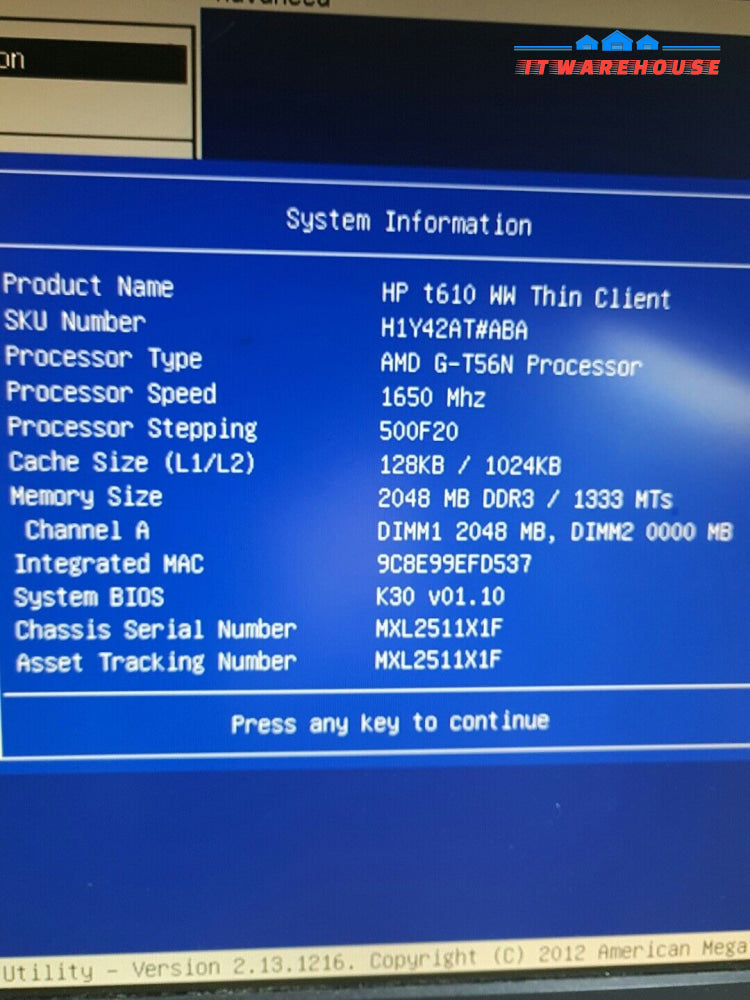 HP T610 Thin Client AMD G-T56N 1.65GHz/2GB RAM/2GB FLASH DISK + AC adapter