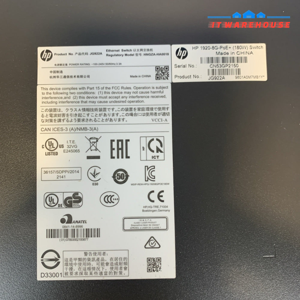 HPE OfficeConnect 1920 Series 8 Port PoE + Switch JG922A