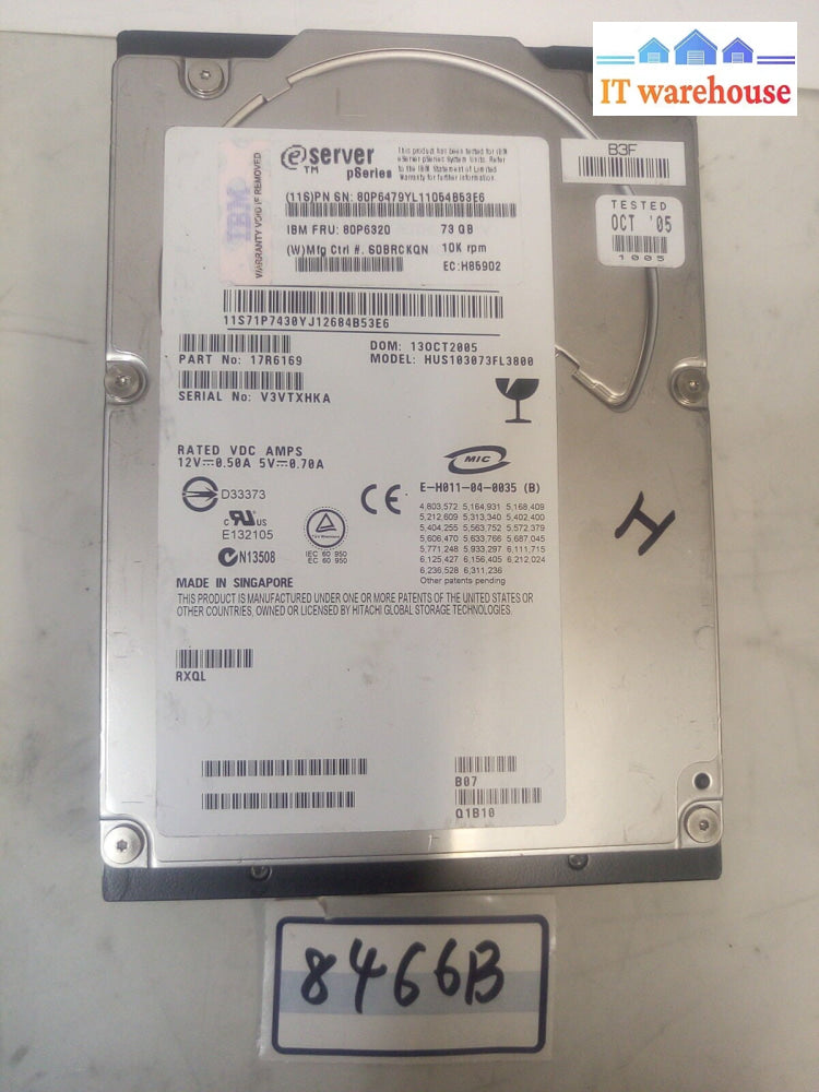 - IBM E Server 73GB 10K 80P6320 80P6479 U320 SCSI Hard Drive HUS103073FL3800 @@@