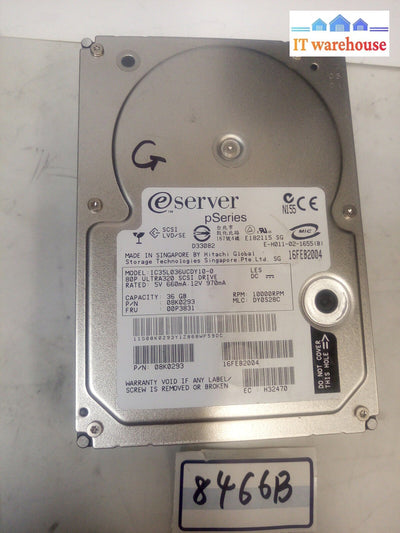 - Ibm Eserver 3.5” 10K Rpm 36.4Gb Scsi Hdd Ic35L036Vcdy10-0 00P3831 @@@