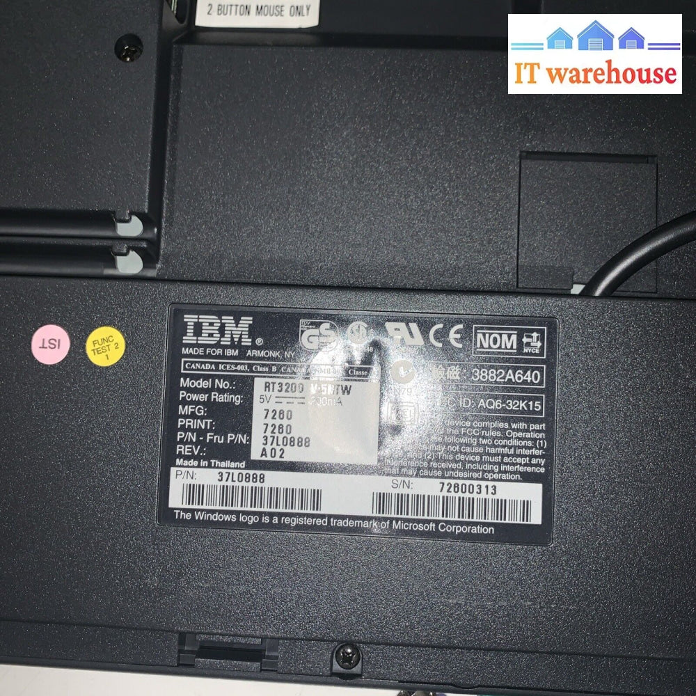 IBM SpaceSaver Keyboard RT3200 PS/2 Trackpoint 37L0888