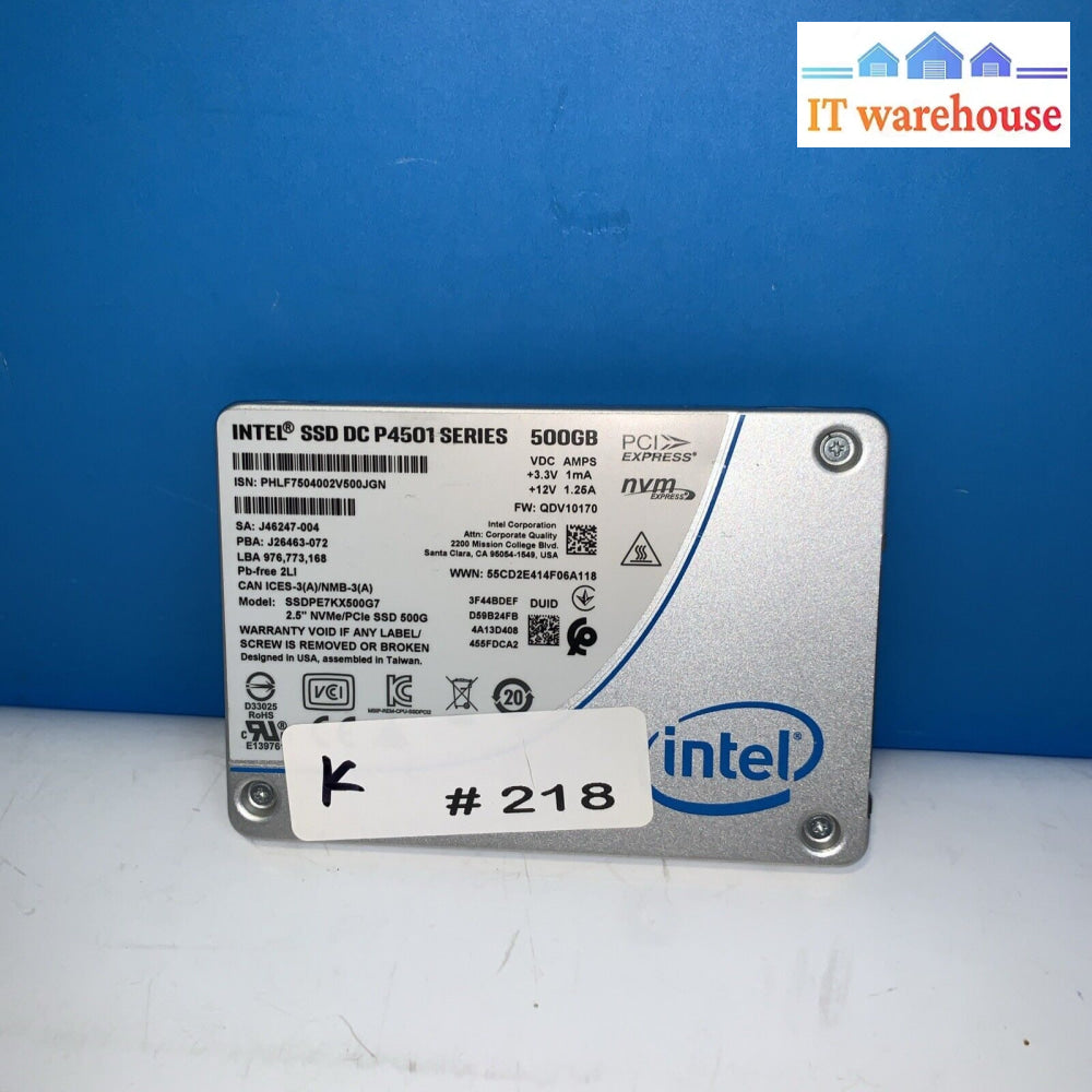 Intel Ssd Dc P4501 500Gb 2.5’ 7Mm Nvme Pcie 3.1X4 Ssdpe7Kx500G7