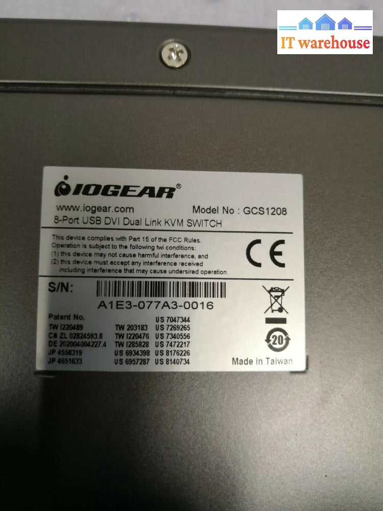 Iogear 8-Port Usb Dual-Link Dvi Kvm Switch With Vga Support Gcs1208 W/ Ac