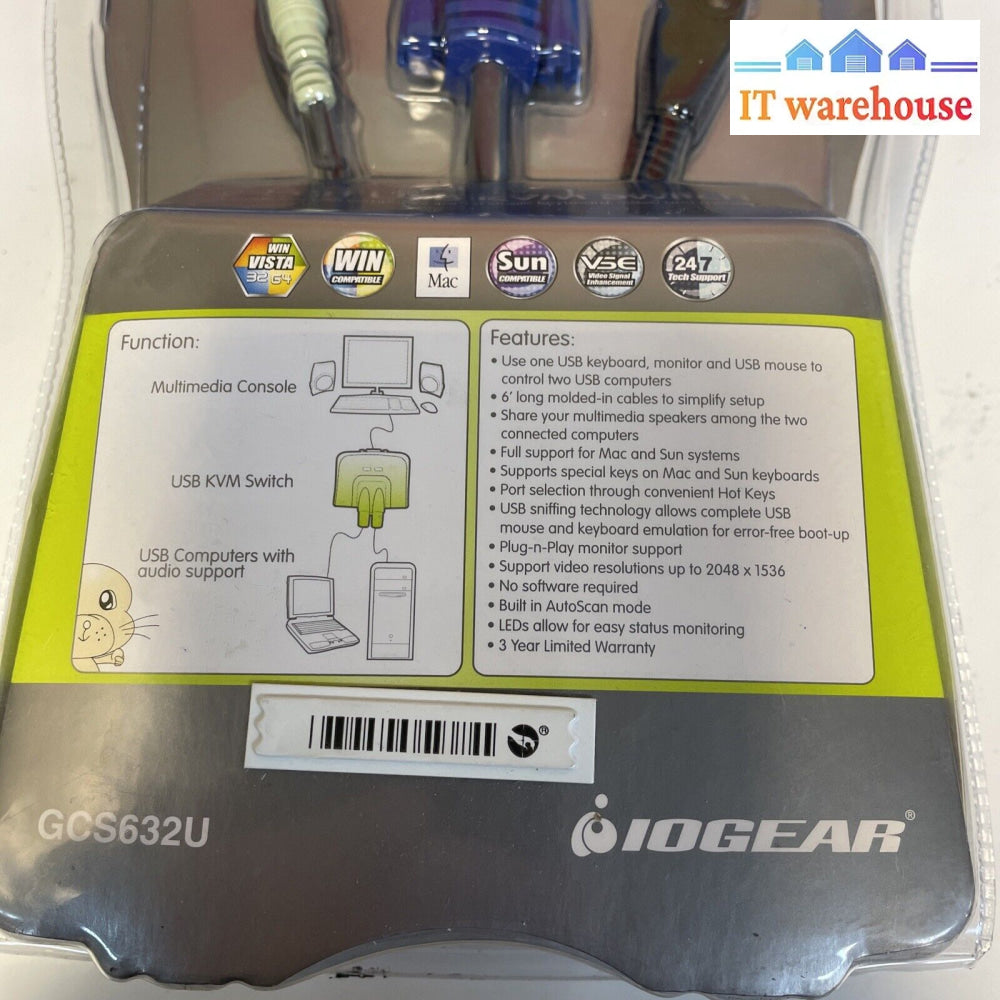Iogear Gcs632U 2-Port Vga Usb Compact Kvm Switch Box