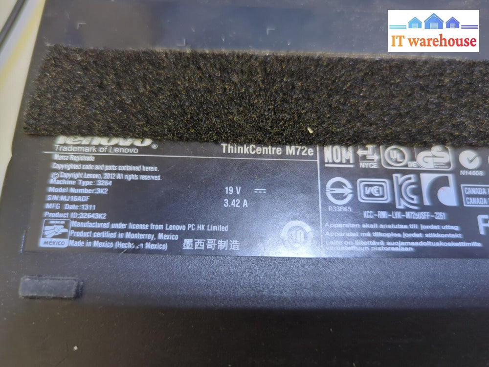 Lenovo Thinkcentre M72E Tiny Pc Intel G2020T Cpu/ 8Gb Ram/240Gb Ssd/Win10 /Ac -