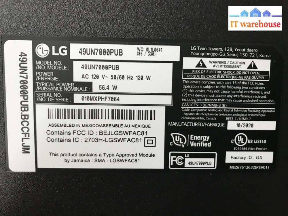 Lg 49Un7000Pub Tv Power Supply Board Lgp49Dj-17U1 Eax67189201 Eay6451101 Tested