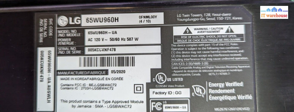 - Lg 65’ Tv 65Wu960H Main Board 65/77W7 Mgj652184 Gu05N03005