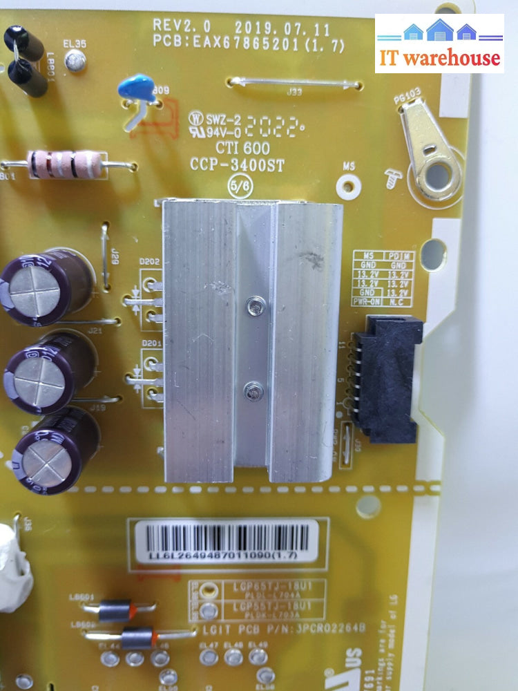 - LG EAX67865201 (1.7) LGP65TJ-18U1 Power Supply Board for 55UK6300PUE