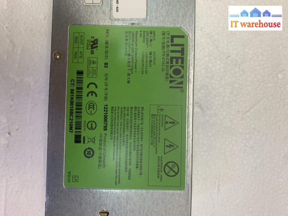 Lite-On PS-2142-2L 1400W Server Power Supply 12V 114.6A 200–240V