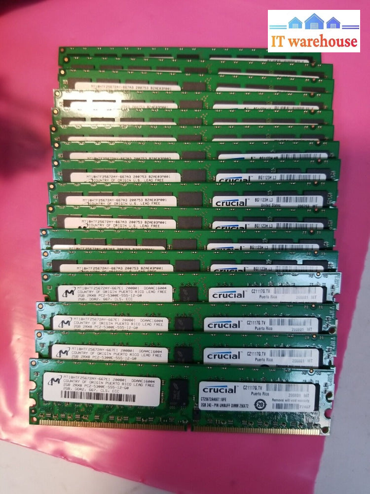Lot Of 16 Micron 2Gb Ecc 667Mhz Mt18Htf25672Ay-667E1 Memory (For Servers No Pc)
