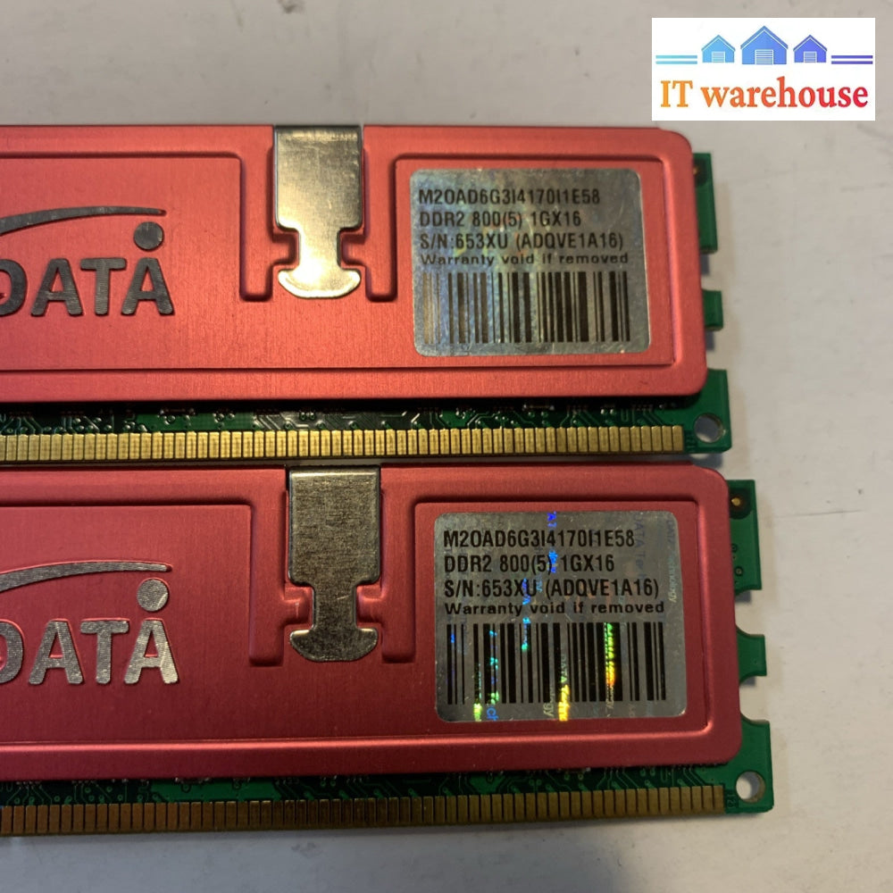 Lot of 2 ADATA M20AD6G3I4170I1E58 1GB DDR2-800 Non-ECC PC2-6400