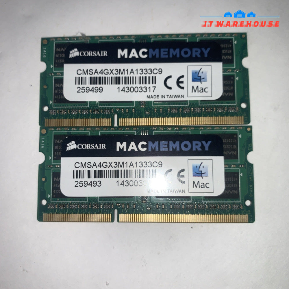 Lot of 2 Apple 🍎MAC Corsair 4GB DDR3-1333MHz SODIMM CMSA4GX3M1A1333C9 RAM