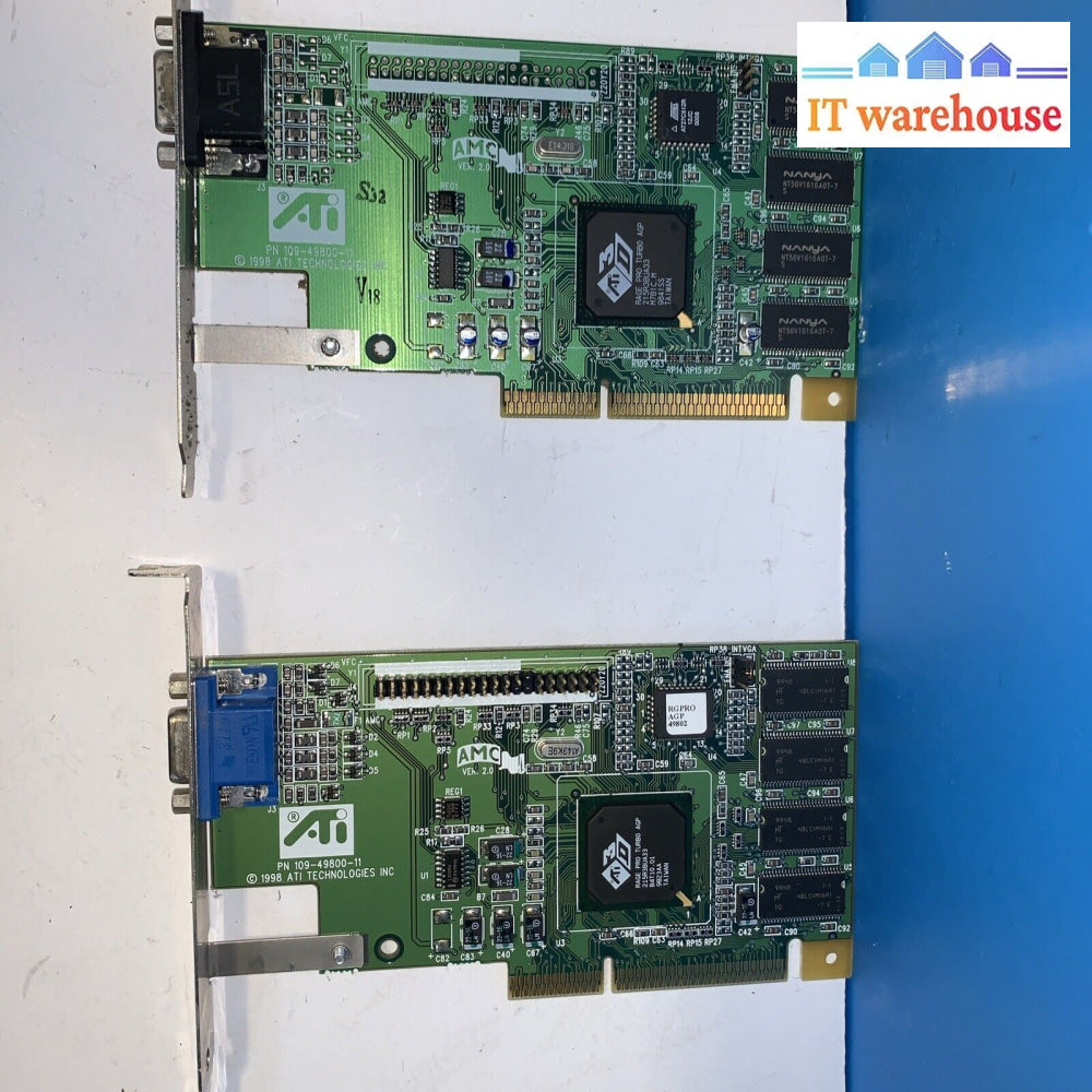 Lot of 2 ATI Rage Pro Turbo AGP 109-49800-11 SDRAM 8MB Video Card VGA