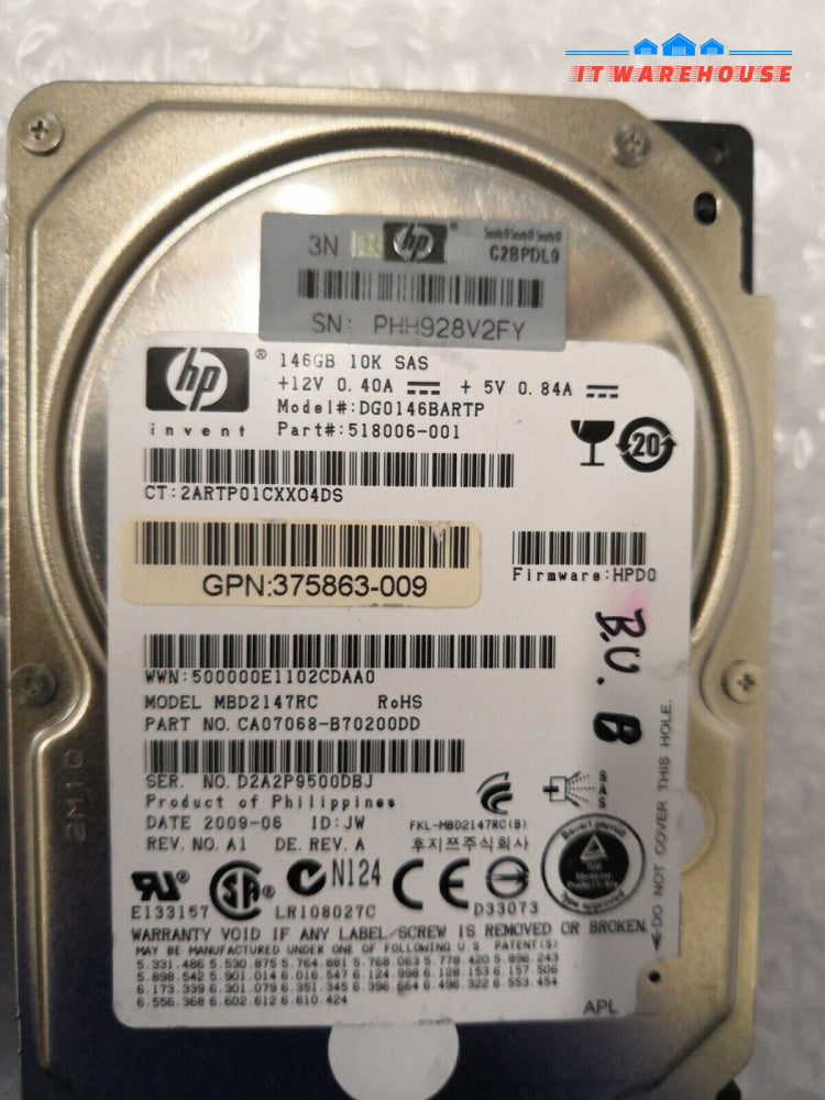 + Lot of 2 HP 518006-001 2.5" 146GB SAS Hard Drive @@@