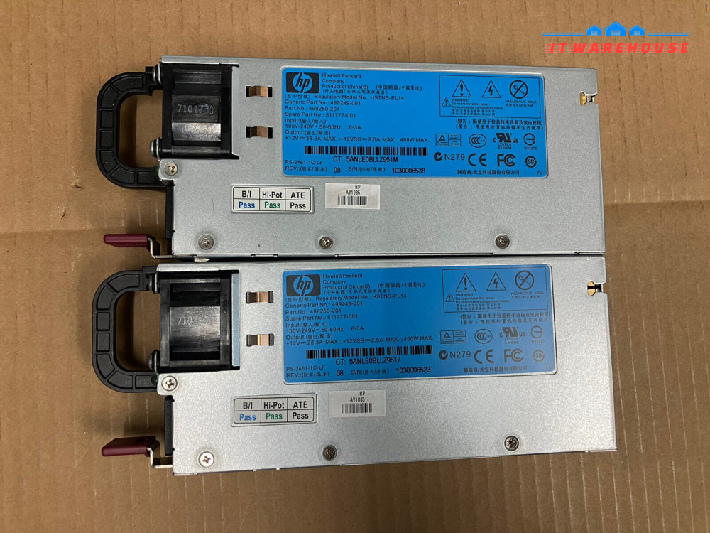 ~(Lot Of 2) Hp Hstns-Pl14 499249-001 499250-201 511777-001 460W Power Supply Psu