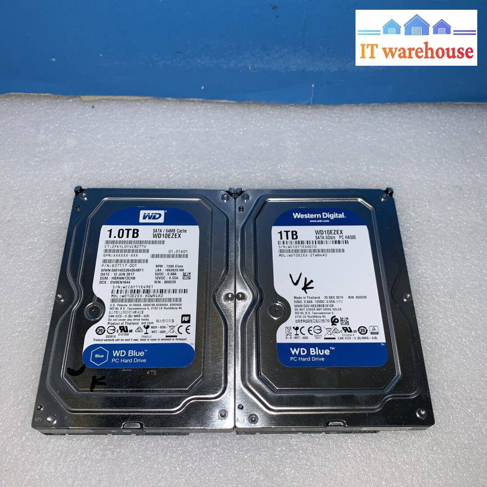 Lot Of 2 Wd 1Tb 3.5’ Sata Hard Drive (1000 Days Lifetime Remaining)