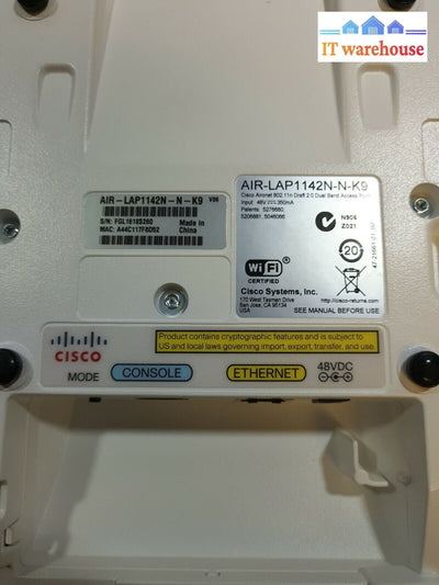 - Lot Of 3 Cisco Air-Lap1142N-N-K9 802.11A/G/N Fixed Unified Ap W/Mount