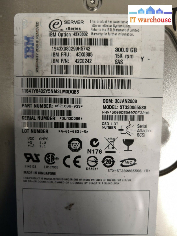 + Lot of 3 IBM 300GB 15K SAS 3.5 inch HDD 43X0805