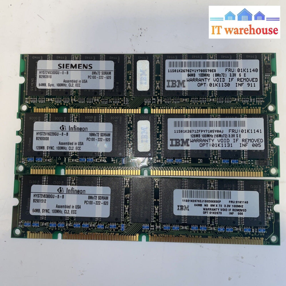Lot Of 3 Ibm Memory 64Mb -128Mb Fru:01K1141 01K1140