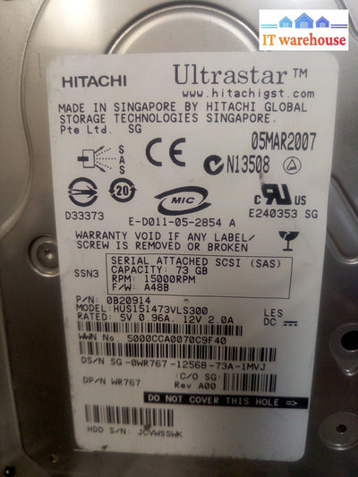 - Lot Of 4 Hitachi 73 Gb Sas Server Hdd Hus151473Vls300 0Wr767 W/Caddy @@@
