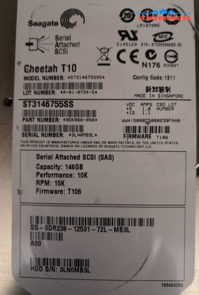 Lot of 4* Seagate Dell ST3146755SS 0DR238 146GB 10K SAS Hard Drive