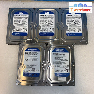 Lot Of 5 Wd 500Gb 3.5’ Sata Hard Drive (1000 Days Lifetime Remaining)