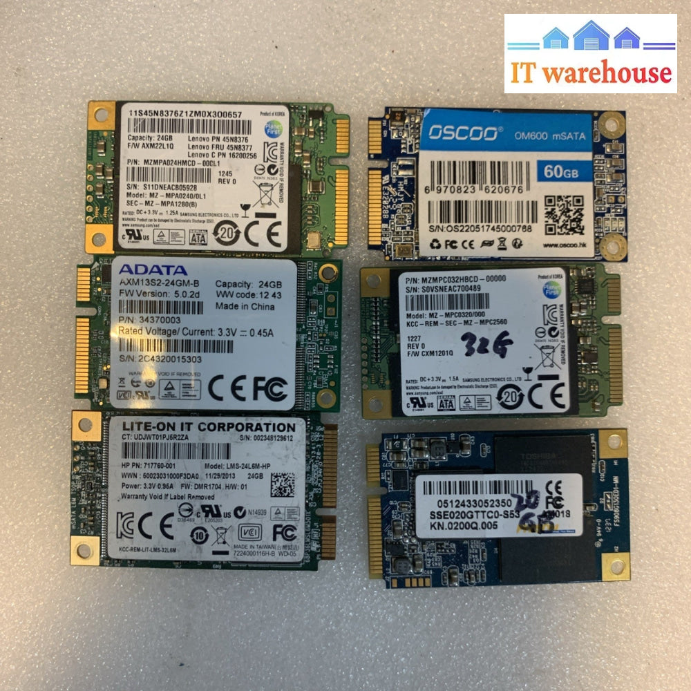 Lot of 6 mSATA SSD – 60GB + 32GB + 24GB Industrial Embedded Drives