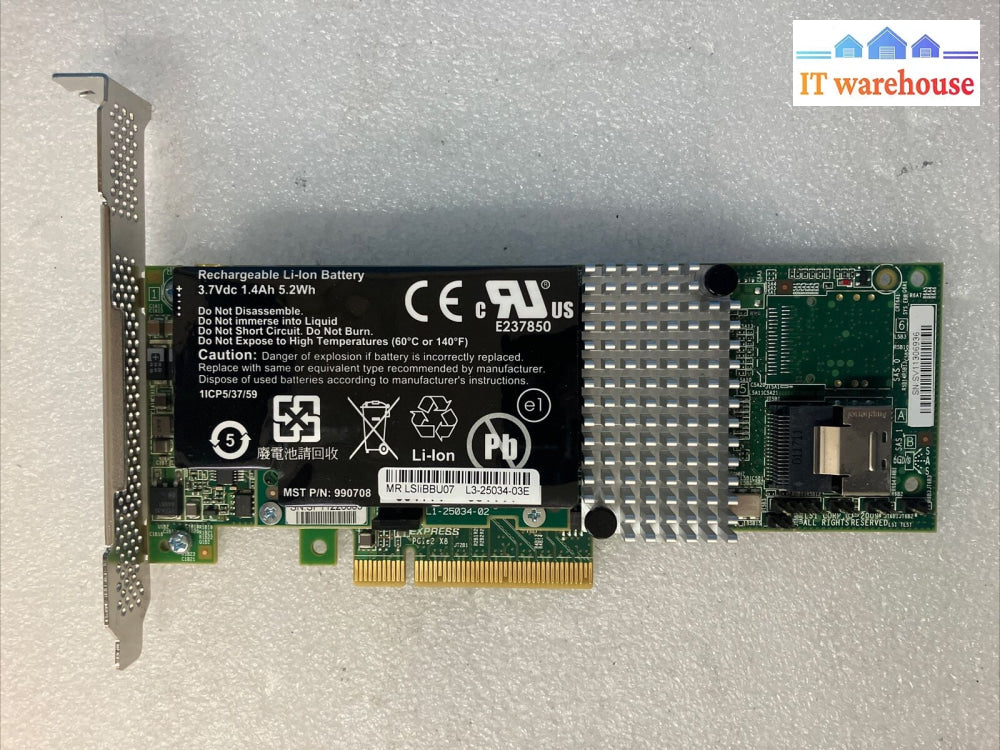 Lsi 9750-4I L3-25239-23A Raid Sas-2 Pci-E With Battery 990708 & L1-25034-02 ~